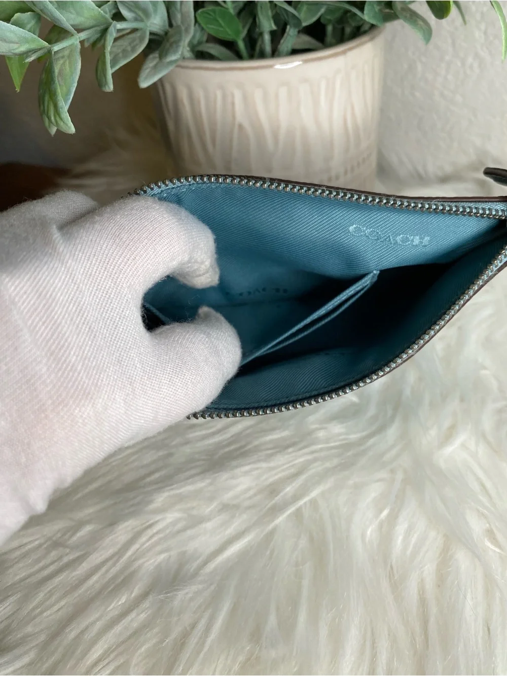 COACH Teal Leather Wristlet Pouch